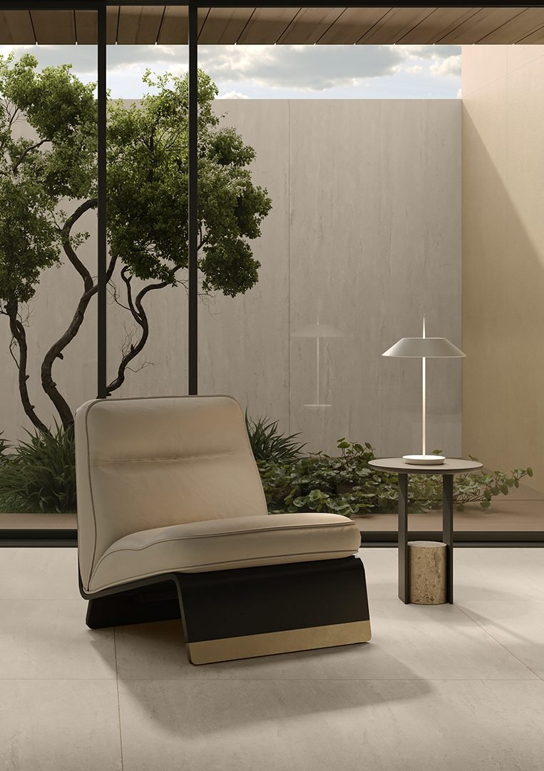 Modern interior styled with Cantera large-format flooring
